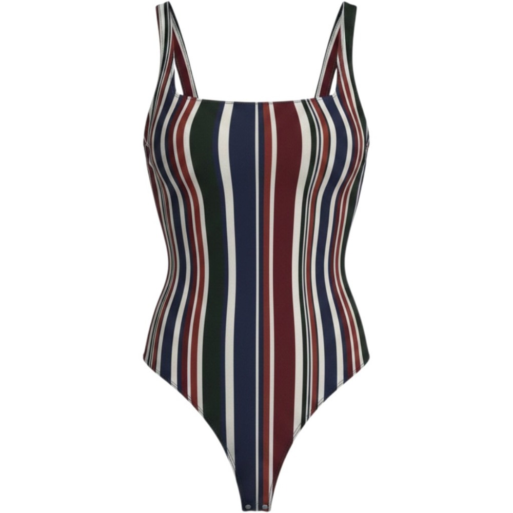 Garage Women Bodysuit Navy Blue Burgundy White Striped Sleeveless Size P/S
